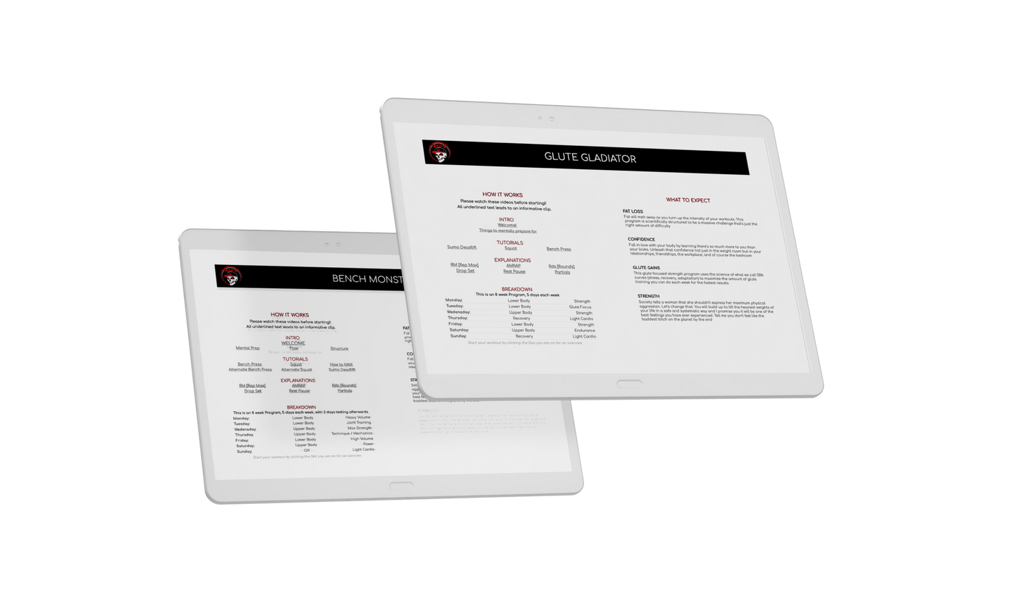 Bench Monster and Glute Gladiator intros on tablets