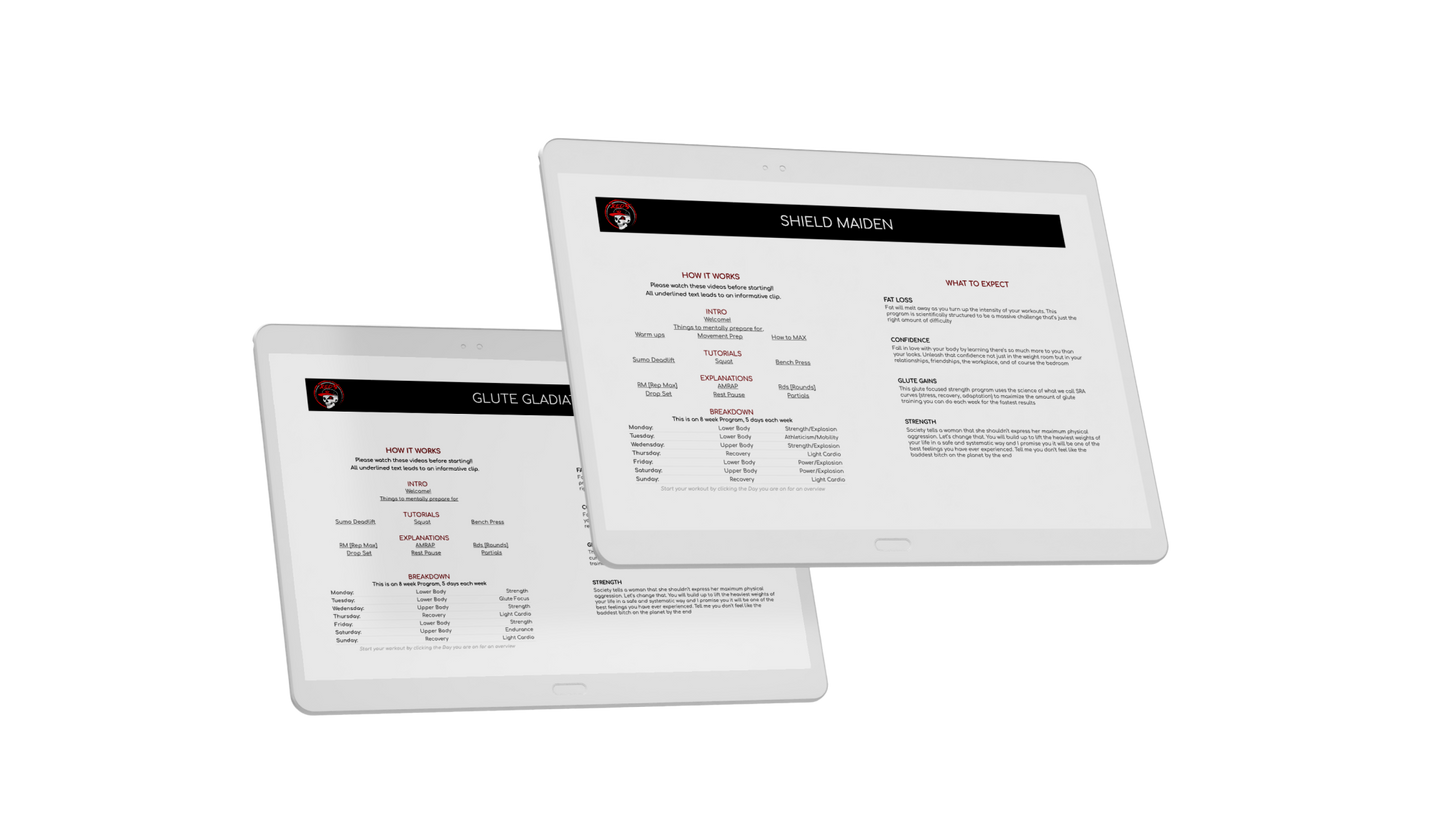 Glute Gladiator and Shield Maiden Intros on tablets