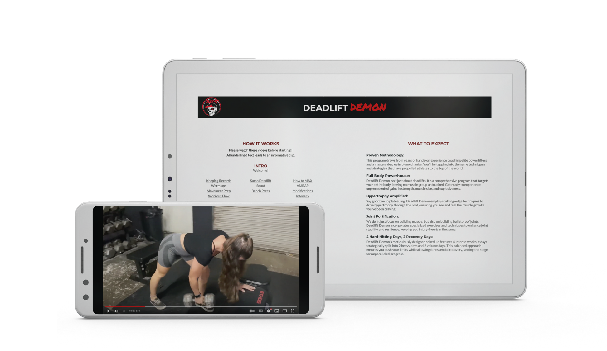 Deadlift Demon Intro on tablet with Mobile video exaxmple
