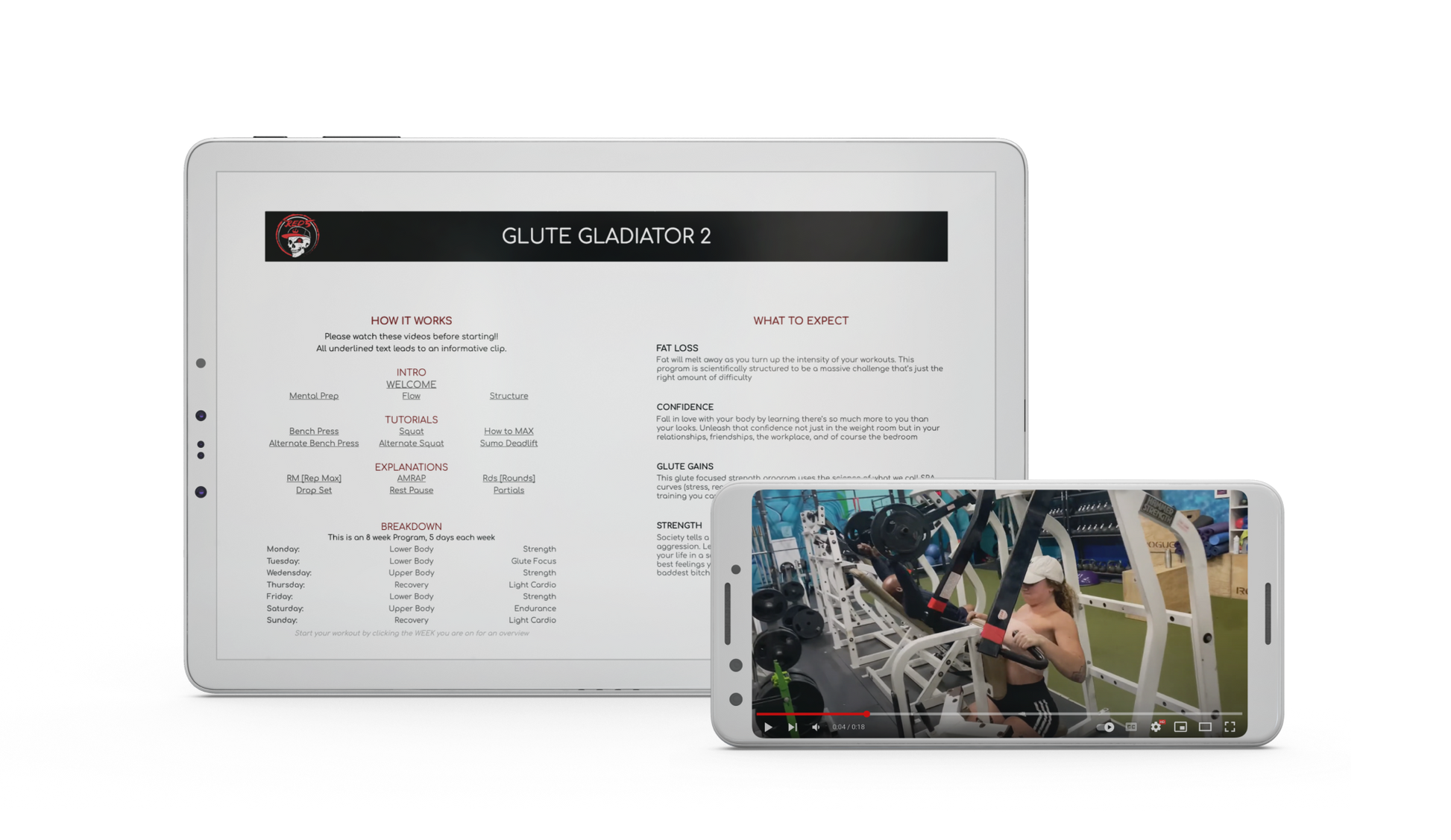 Glute Gladiator2 Intro on tablet with Mobile video example