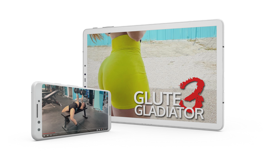 Glute Gladiator 3 Cover on tablet with Mobile video example
